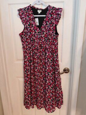 J.Crew Factory Floral Ruffles Midi Dress Spring Wedding Career Pockets